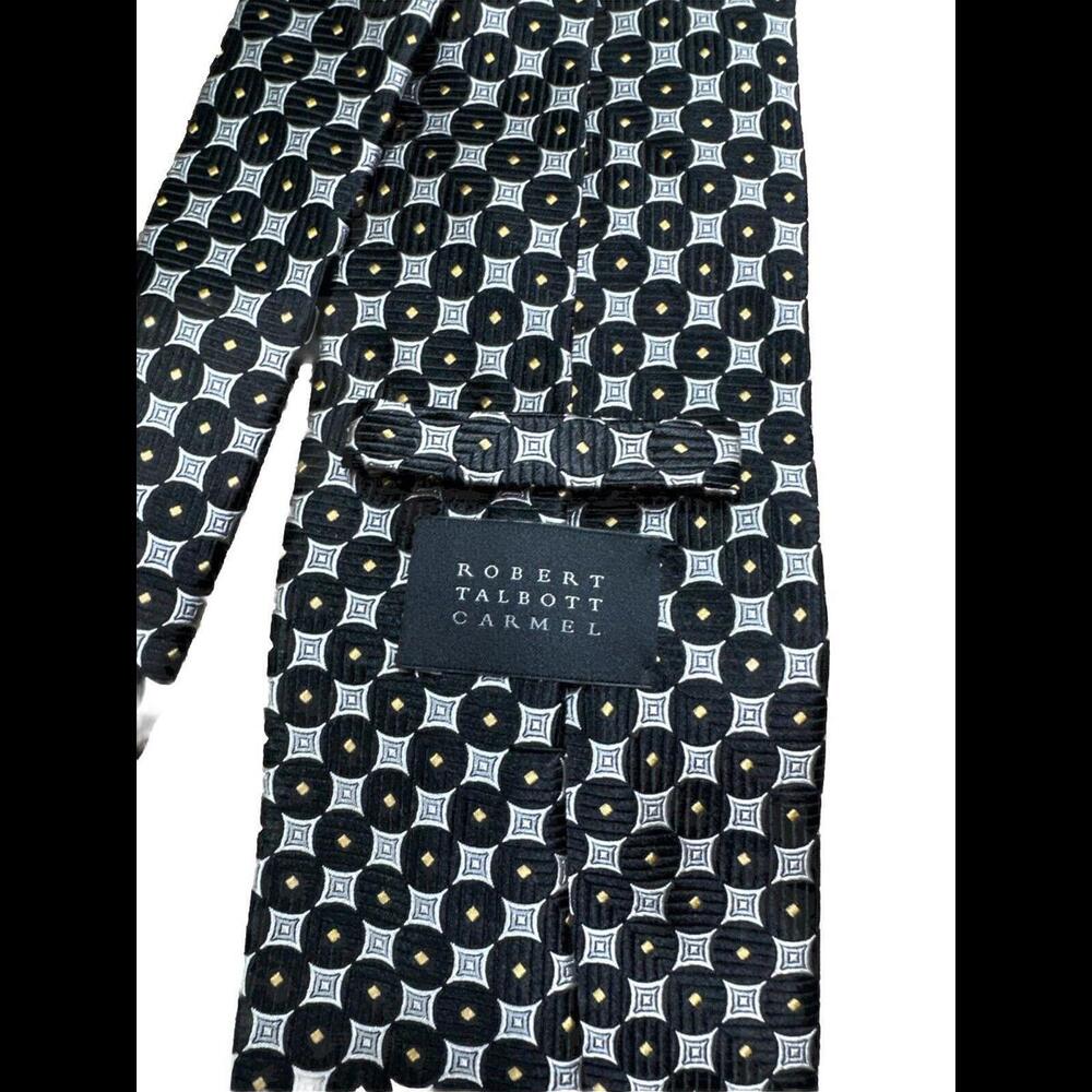 Robert Talbott Carmel Finest Silk Necktie Hand Sewn Made in USA Black Geometric - Picture 4 of 7